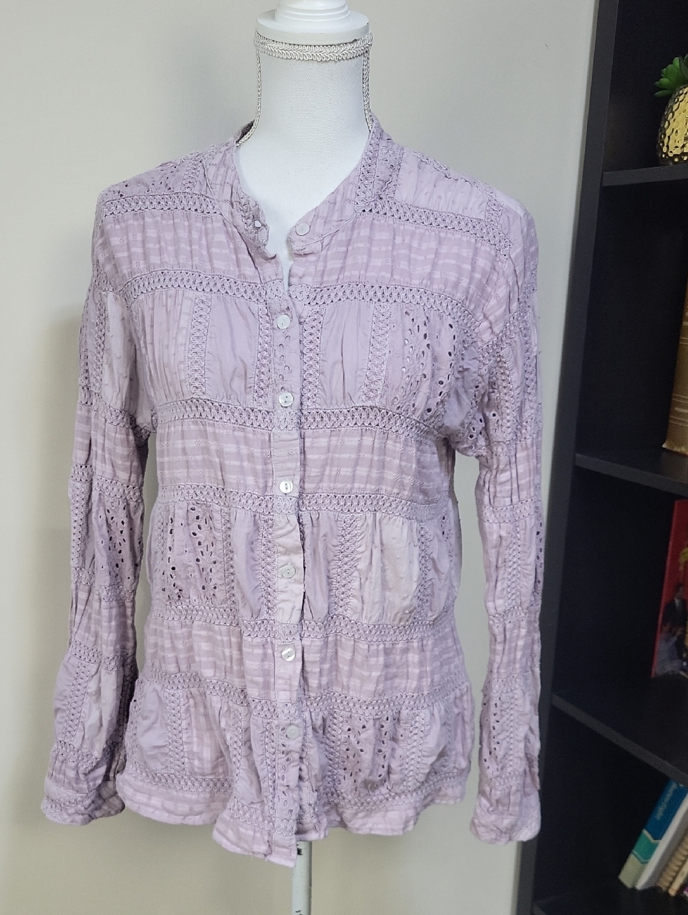 SUNDANCE DYLAN Purple Harmony Forever Crochet Patchwork Blouse